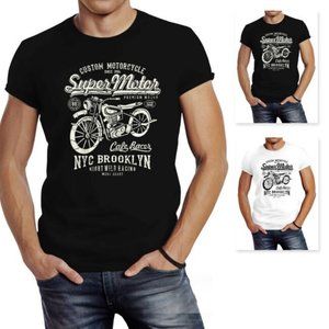 Mens T-Shirt Biker Shirt Motorcycle Super Motor Retro Vintage Slim Fit